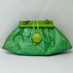 Genuine Python & Raffia Straw Clutch w/Chain Strap $1250